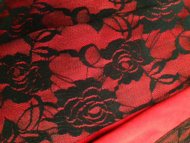 SCREEN FABRIC, Red Black Lace Fabric - Use w Dark Timber Bifold Frame (SCR0017)
